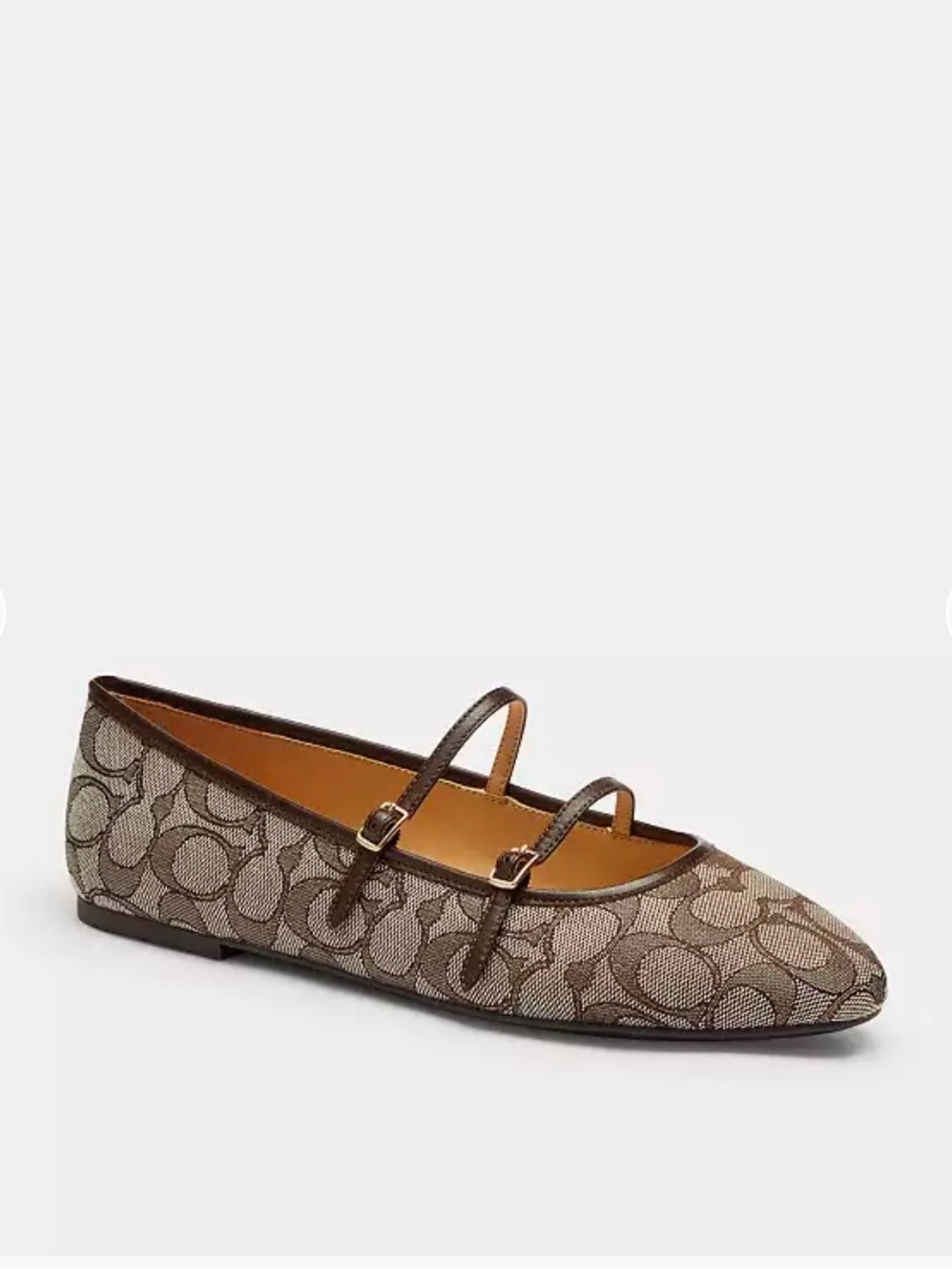 Coach Brown Signature Jacquard Double-Strap Ballet Flat